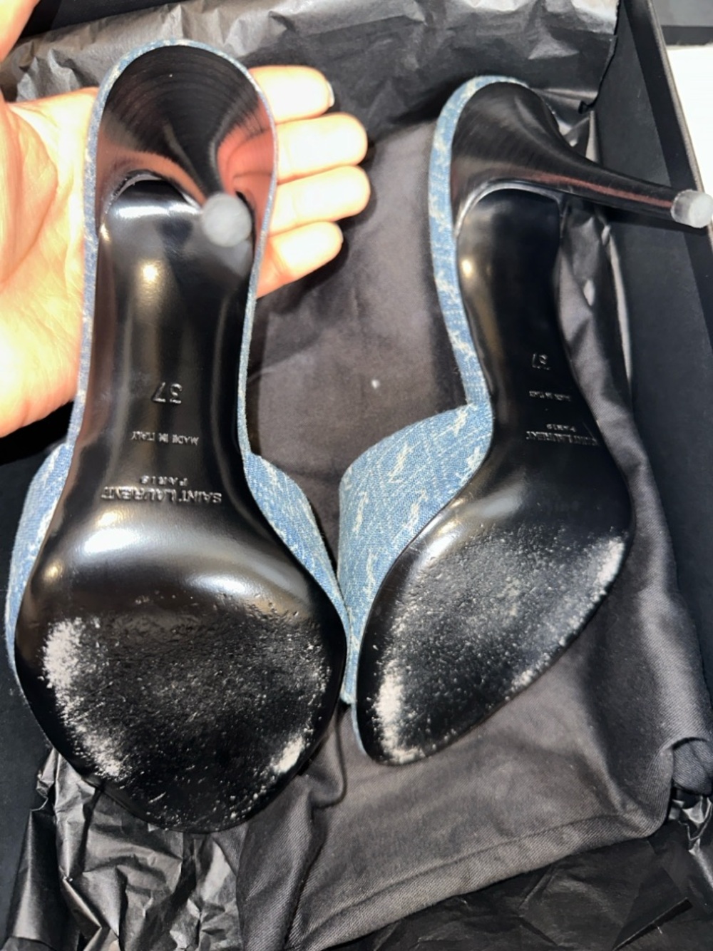 Saint Laurent Blue Denim Monogram Slide Mules - Picture 7 of 11